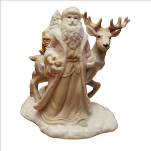 Old World Porcelain Saint Nicholas Figurine with Reindeer IOB